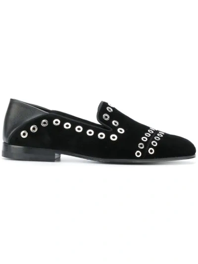 Alexander Mcqueen Leather-trimmed Eyelet-embellished Velvet Loafers In Black