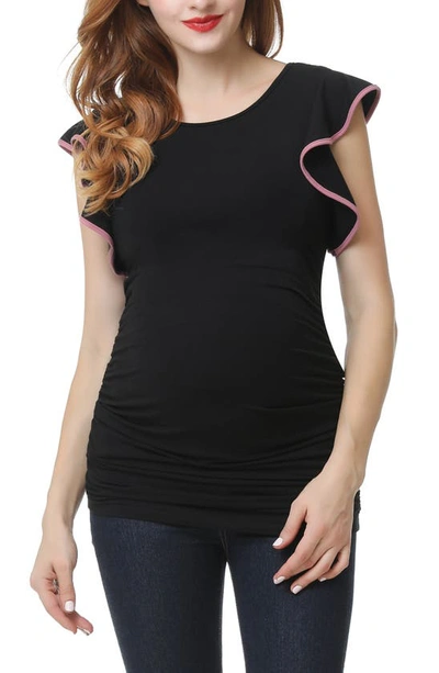Kimi And Kai Ruthie Ruffle Sleeve Maternity Top In Black