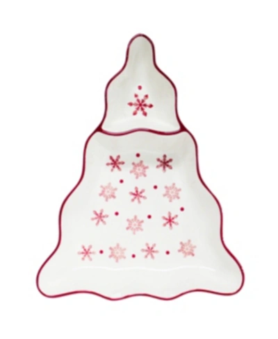 Euro Ceramica Winterfest Chip And Dip Tree Platter In Red/white