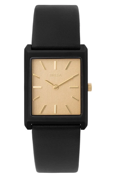 Breda Virgil Leather Band Watch In Black In Black/ Black/ Gold