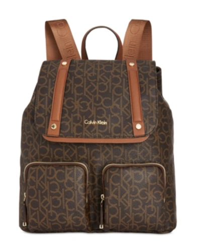 Calvin Klein Teodora Cargo Signature Backpack In Brown Khaki/luggage