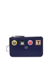 Fendi Studded Leather Rainbow Coin Holder In Blueberry