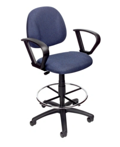 Boss Office Products Drafting Stool W/footring And Adjustable Arms In Blue