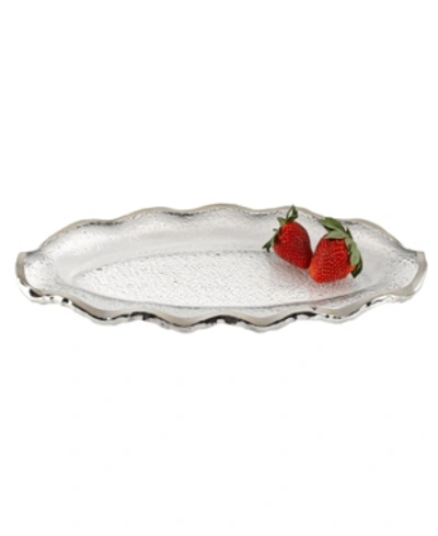Badash Crystal Silver Edge Wavy Oval Hand Painted Mouth Blown Glass 14 X 7" Platter In Clear