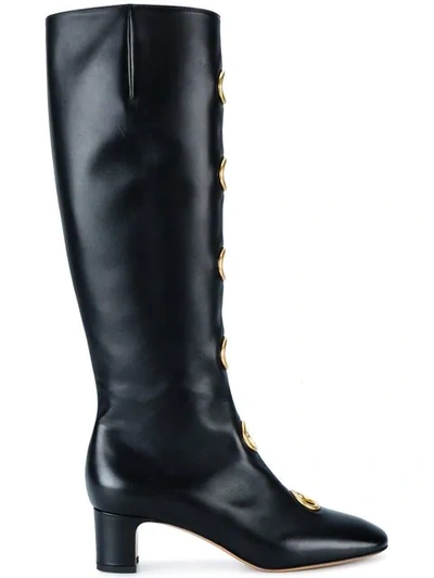 Valentino Garavani Black Leather Eyelet 55 Boots