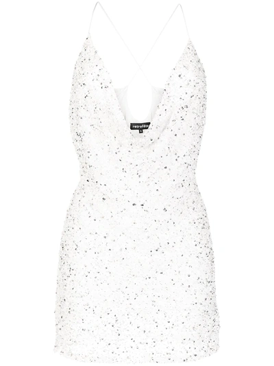 Retroféte Mich Beaded Cowl-neck Mini Cocktail Dress In White