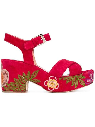 Laurence Dacade Nadine Floral-embroidered Sandals In Red