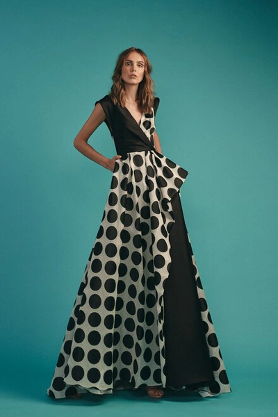 Beside Couture By Gemy V-neck Polka Dot Gown