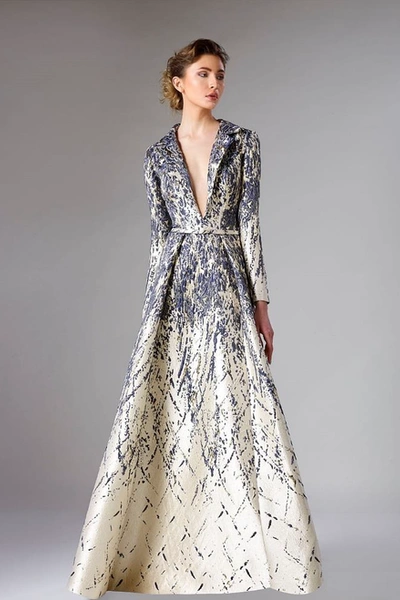 Divina By Edward Arsouni Long Sleeve Brocade Evening Gown