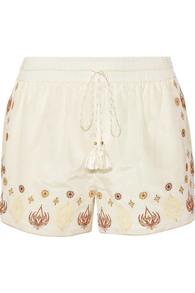 Rachel Zoe Stephanie Embroidered Cotton And Silk-blend Voile Shorts In Ecru