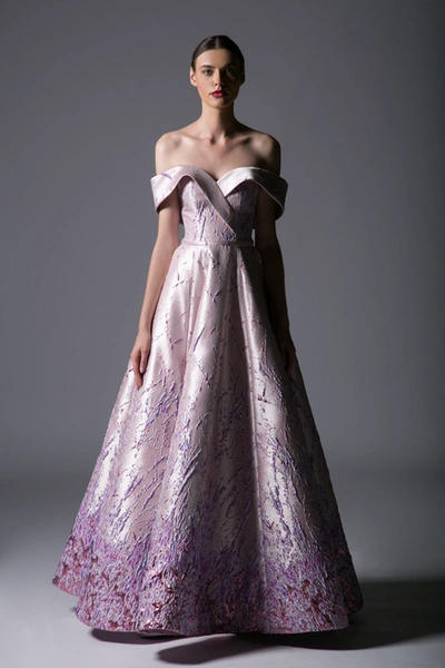 Divina By Edward Arsouni Off The Shoulder Lilac Jacquard Gown