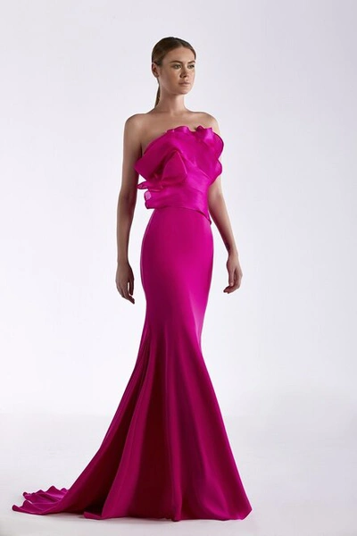 Edward Arsouni Crepe And Organza Gown In Multi