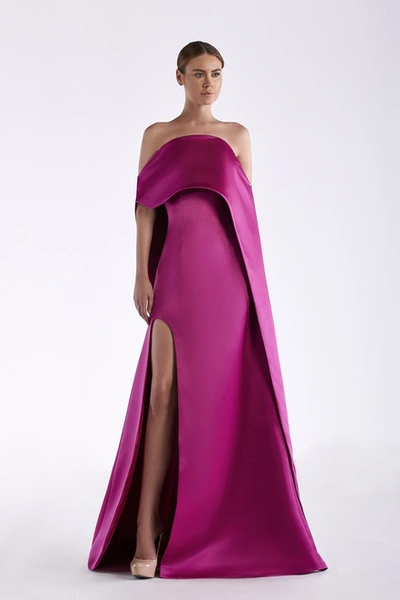 Edward Arsouni Strapless Satin Voile Gown