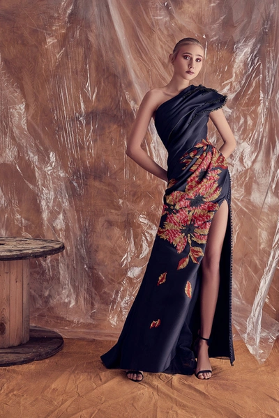 Gatti Nolli By Marwan Ashley Floral One Shoulder Gown