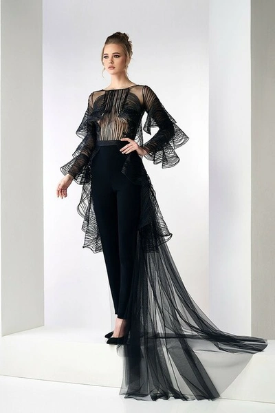 Gatti Nolli By Marwan Agnes Long Sleeve Tulle Top And Crepe Pants