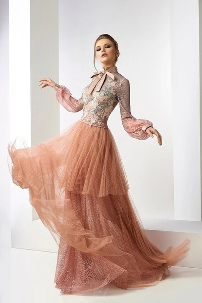 Gatti Nolli By Marwan Lyall Long Sleeve Lace Top And Tulle Skirt