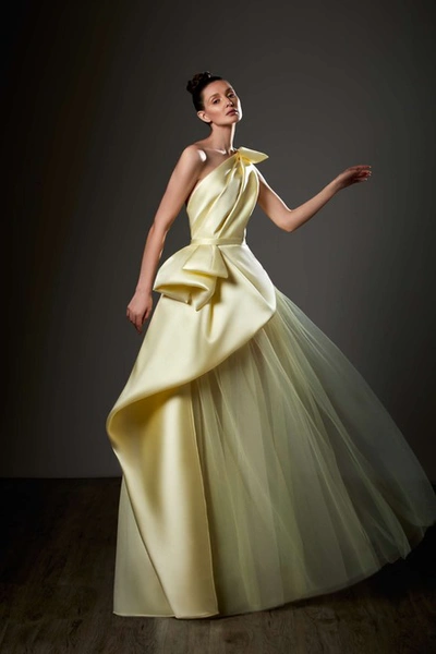 Ziad Germanos One Shoulder Micado And Tulle Gown