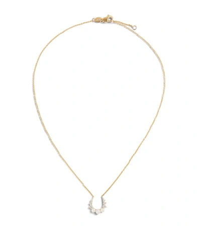 Noa Mini X Hannah Yellow Gold, Diamond And Pearl Horseshoe Pendant Necklace