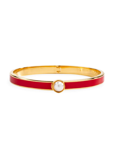 Halcyon Days Gold-plated Cabochon Pearl Bangle In Red