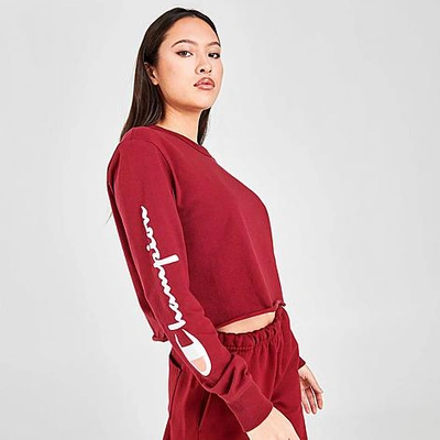 Champion Boyfriend Cropped Long Sleeve T-shirt In Red