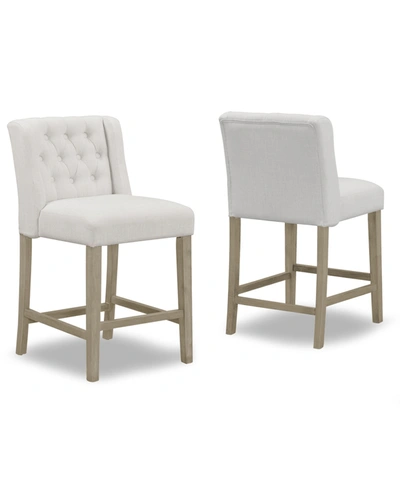 Glamour Home Set Of 2 Aled Fabric Counter Stool With Side Wings And Tufted Buttons In Beige