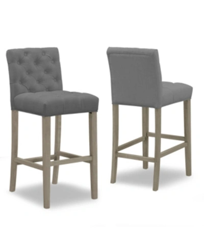 Glamour Home Set Of 2 Alee Fabric Bar Stool With Tufted Buttons And Wood Legs In Gray