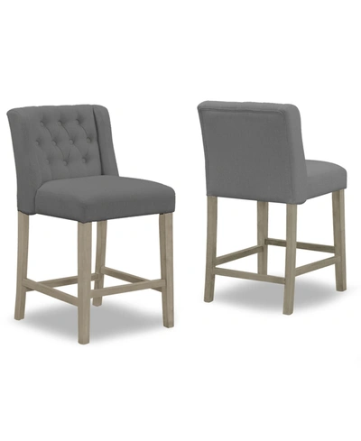 Glamour Home Set Of 2 Aled Fabric Counter Stool With Side Wings And Tufted Buttons In Gray