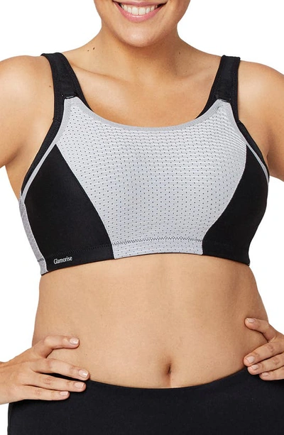 Glamorise Custom Control Wire-free Sports Bra In Black,grey Trim