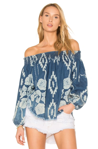 One Teaspoon St Lucia Off Shoulder Top In Blue