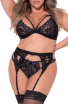 Mapalé Plus Size Cage Lace Wireless Bra & Panty Set In Black