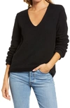 Treasure & Bond V-neck Rib Stitch Sweater In Black