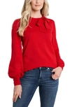 Cece Bow Neck Blouson Sleeve Cotton Blend Sweater In Luminous Red