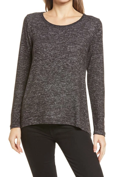 Bobeau Cozy Marled Pullover Tunic In Raven Black Mix