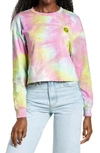 All In Favor Tie Dye Applique Crop Pullover In Lime-purple