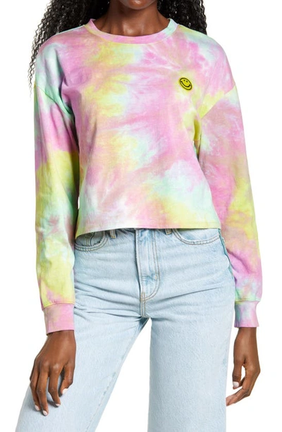 All In Favor Tie Dye Applique Crop Pullover In Lime-purple