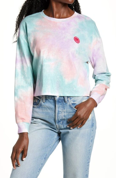 All In Favor Tie Dye Applique Crop Pullover In Purple-peach