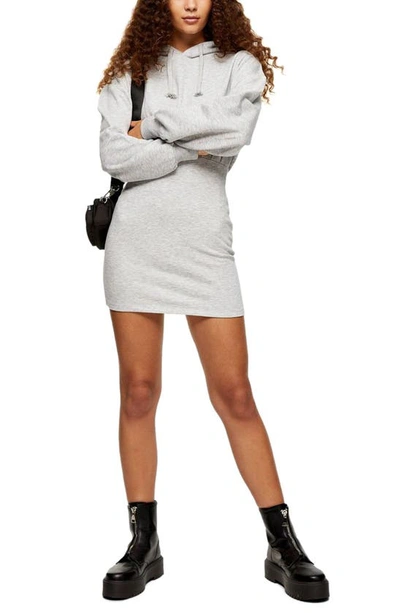 Topshop Hooded Minidress In Grey