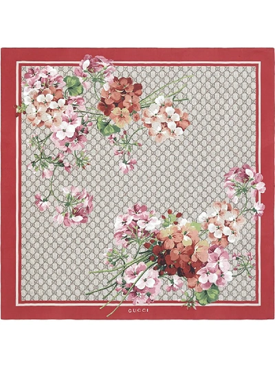 Gucci Gg Blooms Print Silk Scarf In Red
