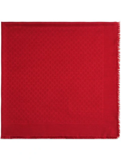 Gucci Silk Wool Gg Jacquard Shawl In Red