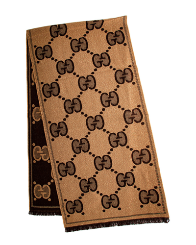 Gucci Gg Wool & Lurex Jacquard Scarf In Beige