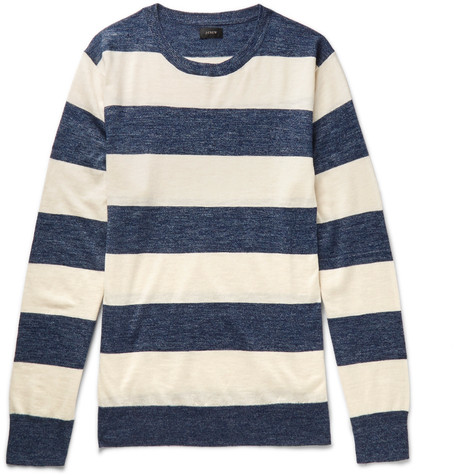 J.crew Striped Knitted Sweater In Navy | ModeSens