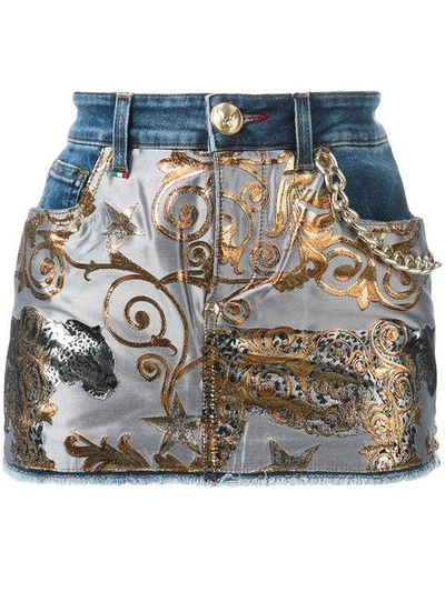 Philipp Plein Denim Tiger Jacquard Mini Skirt | ModeSens