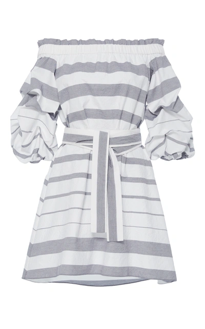 Alexis Olevetti Off Shoulder Dress In Blue & White Stripes