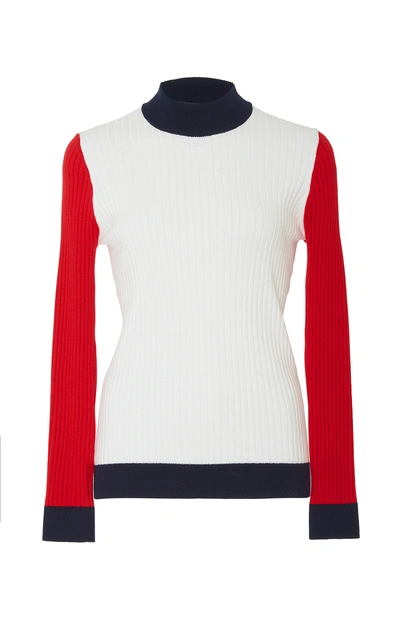 Courrèges Color-block Cotton And Cashmere-blend Sweater In White