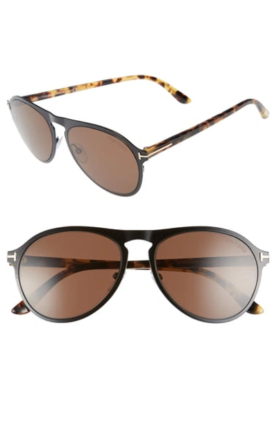 Tom Ford Bradbury Metal Aviator Sunglasses, Shiny Black/tortoise/brown In Shiny Black / Brown