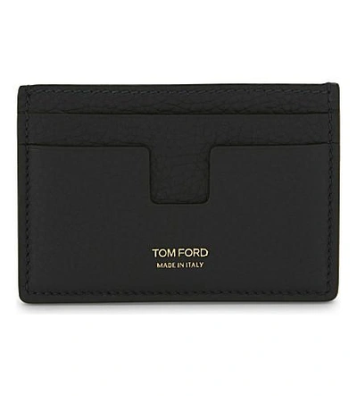 Tom Ford Grained Leather Card Holder In Dark Green