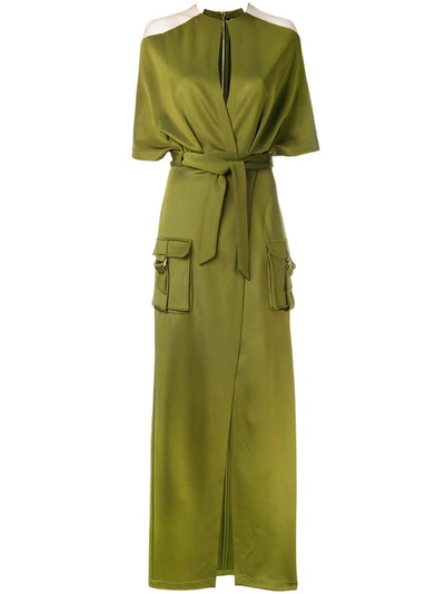 Balmain Cold Shoulder Maxi Tie In Green