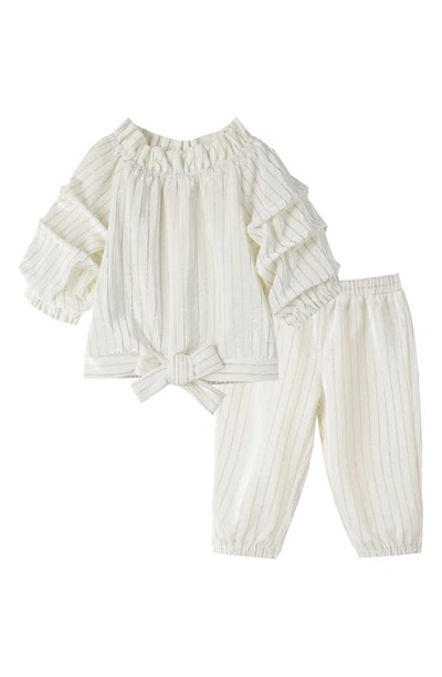 Habitual Girl Babies' Joyce Velour Top & Pant Set In Off-white