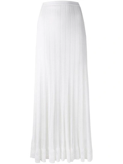 Oscar De La Renta Perforated Pleated Midi Skirt In White