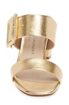 Chinese Laundry Yippy Block Heel Sandal In Gold Faux Leather